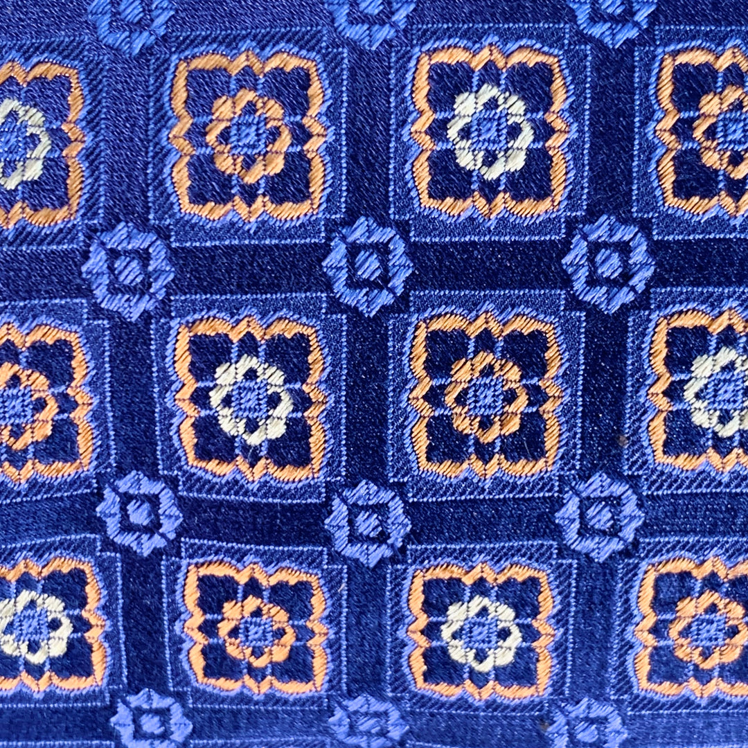 CANALI Navy Orange Abstract Floral Silk Tie