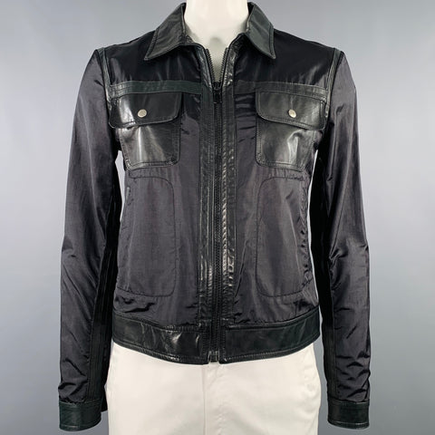 MARTIN MARGIELA Size 42 Black Mixed Materials Zip Up Shirt Jacket