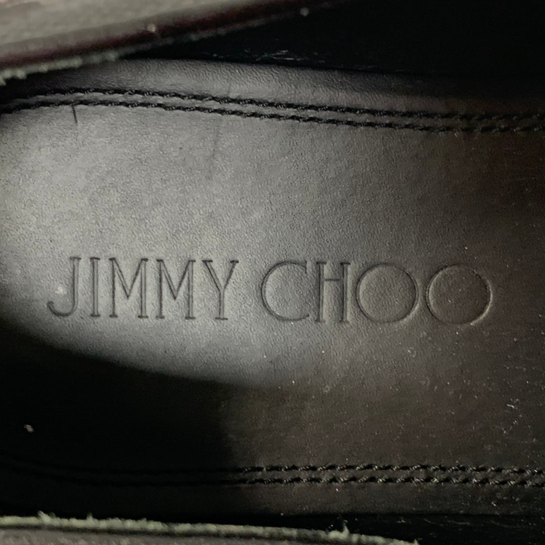 JIMMY CHOO Size 8 Black Grey Camouflage Figures Canvas Slip On Loafers