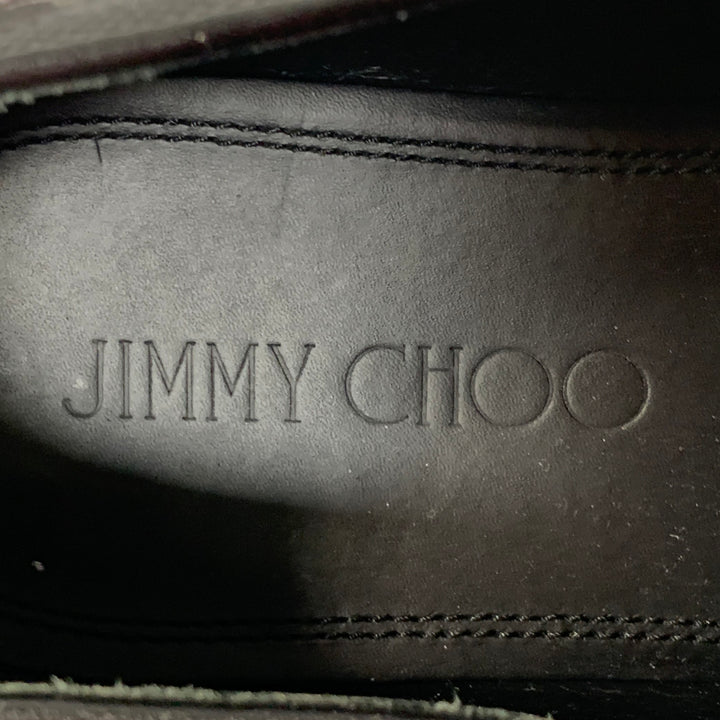 JIMMY CHOO Size 8 Black Grey Camouflage Figures Canvas Slip On Loafers