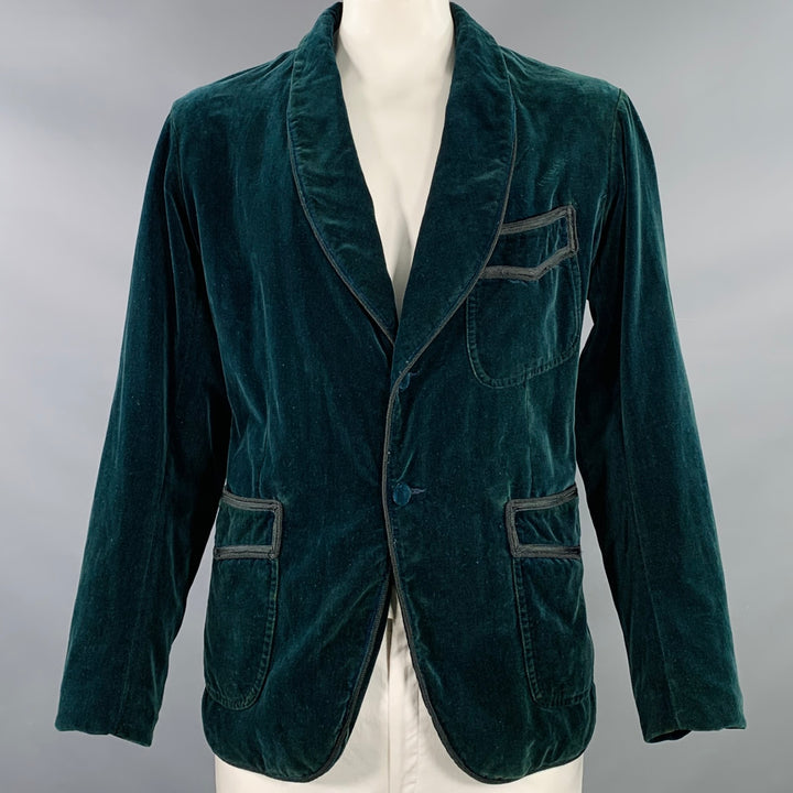 RRL by RALPH LAUREN Size XL Teal Black Velvet Cotton Dinner Jacket