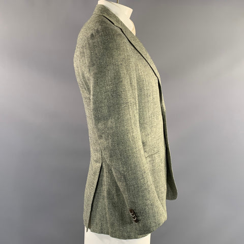 SUIT SUPPLY Chest Size 40 Green Olive Herringbone Silk Linen Sport Coat