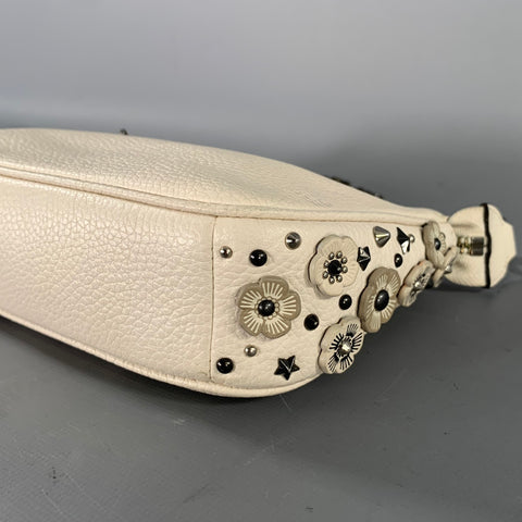 COACH Cream Gunmetal Pebble Grain Leather Handbag & Leather Goods