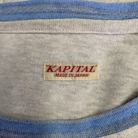 KAPITAL Size M Beige Blue Embroidery Cotton Crew Neck Pullover