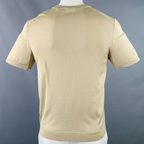 SANDRO Size L Beige Knit Acetate Blend Crew Neck T-shirt
