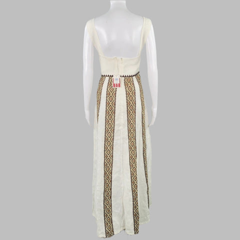 EMPORIO SIRENUSE Size 4 Paestum Cream Brown Linen Woven Sleeveless Long Dress