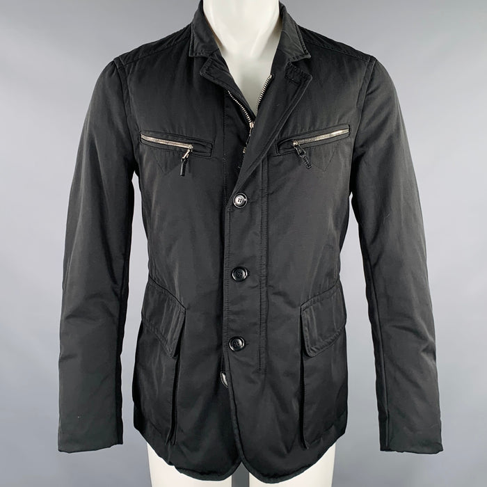 MONCLER Size M Black Polyester Zip Buttons Jacket
