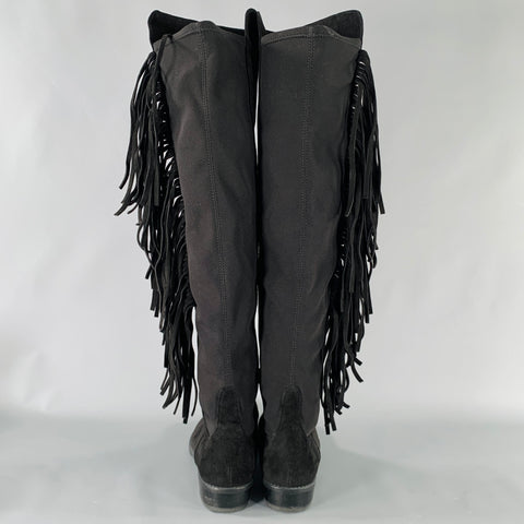 STUART WEITZMAN Size 7.5 Black Nylon Suede Fringe Pull On Boots
