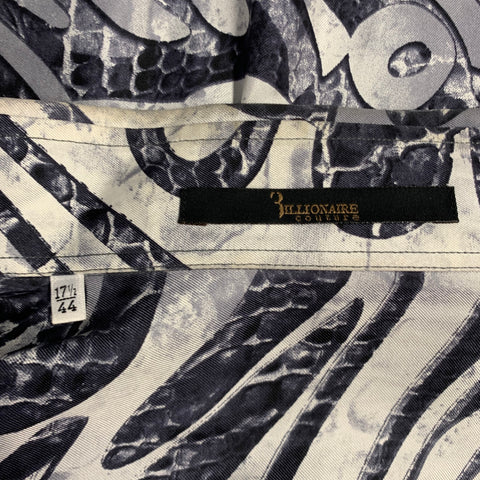 BILLIONAIRE COUTURE Size XL Grey Black White Print Silk Long Sleeve Shirt