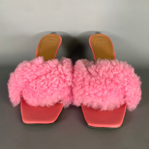 ALL TOMORROW'S PARTIES Size 7 Pink Wool Textured Leather Trim Mules Pumps