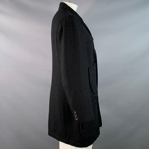 YOHJI YAMAMOTO Size L Black Twill Linen Wool Notch Lapel Coat