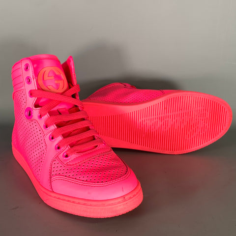 GUCCI Size 6 Pink Leather Perforated High Top Sneakers