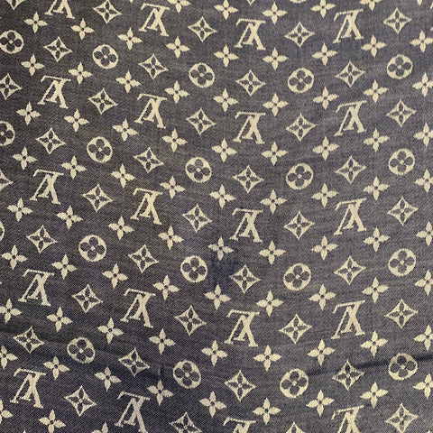 LOUIS VUITTON Blue Grey Monogram Silk Wool Square Fringe Scarf Shawl