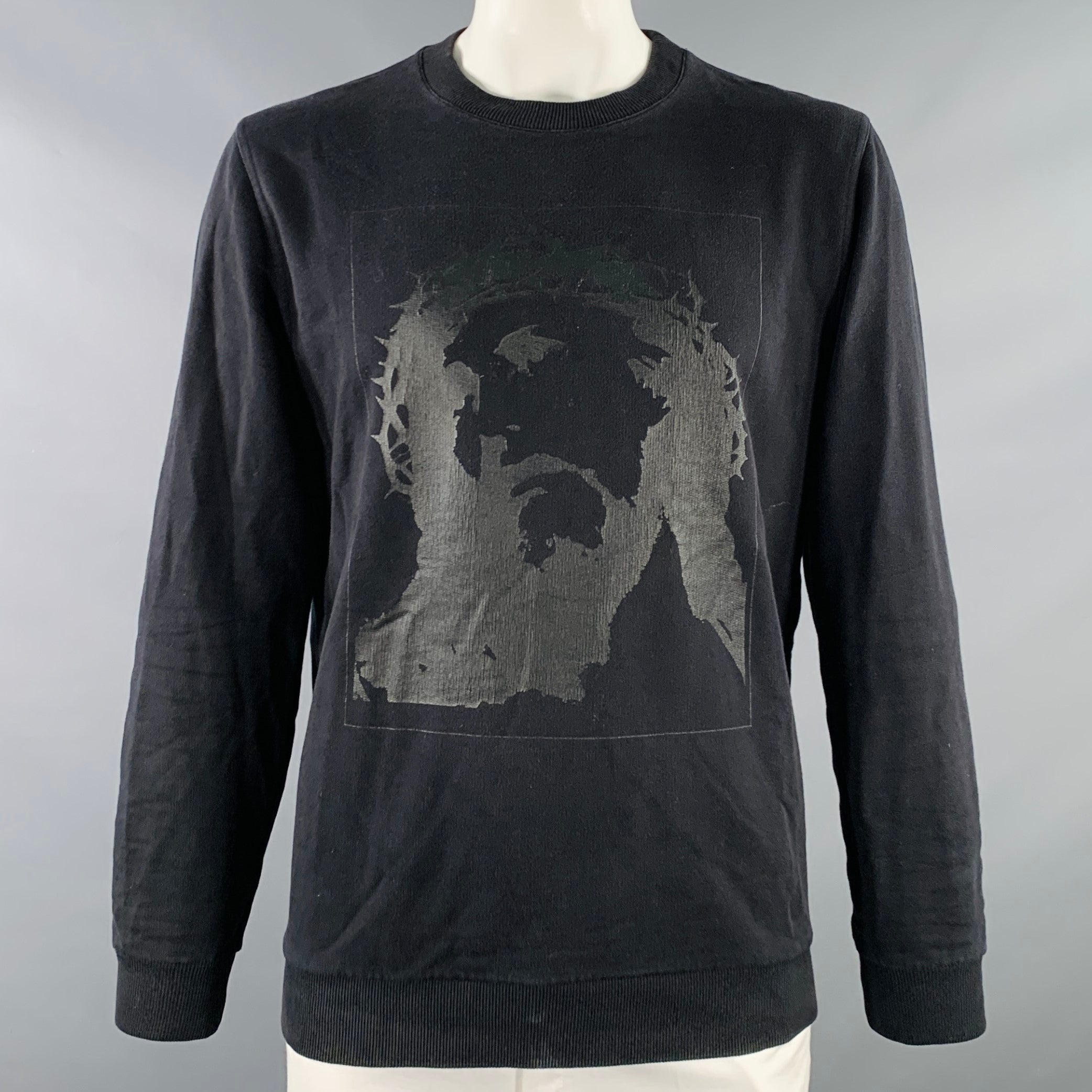 GIVENCHY Size L Black Jesus Graphic Cotton Cuban Fit Crew Neck