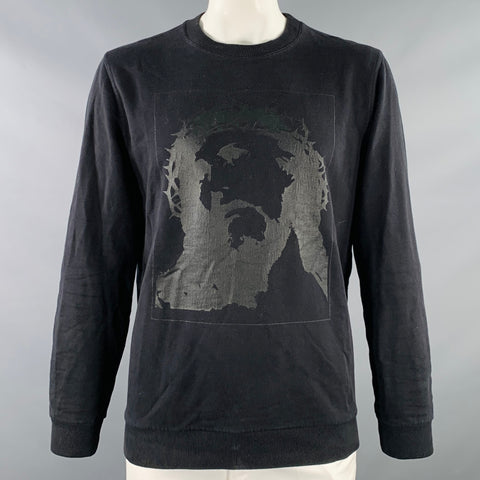 GIVENCHY Size L Black Jesus Graphic Cotton Cuban Fit Crew Neck Sweatshirt