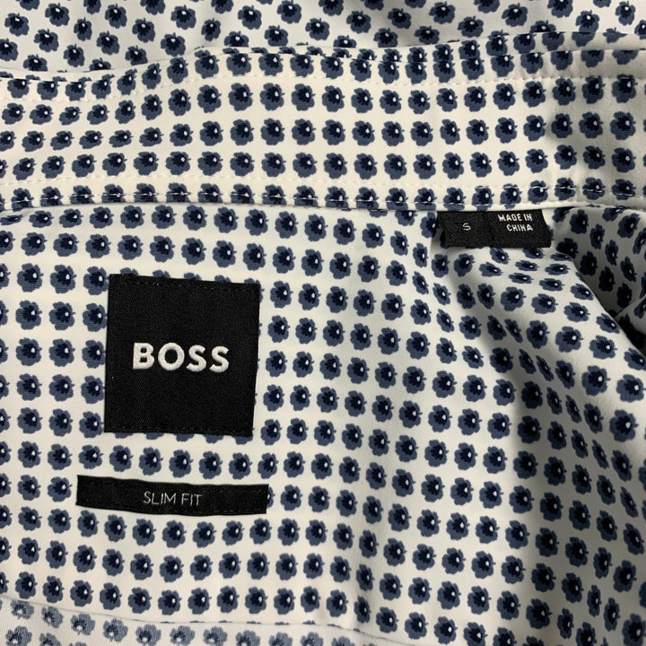 HUGO BOSS Size S White Grey Abstract Floral Stretch Slim Fit Long Sleeve Shirt