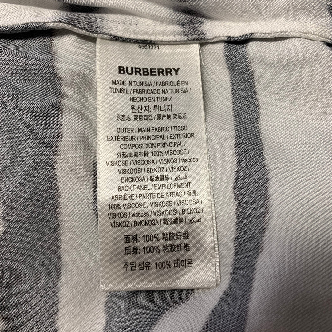 BURBERRY Size S White Black Print Viscose Patch Pockets Short Sleeve Shirt