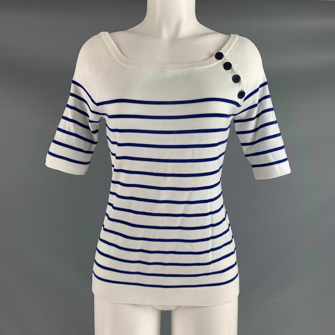 RALPH LAUREN Size M White Navy Stripe Boat Neck Casual Top