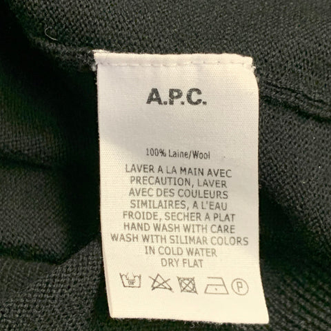 A.P.C. Size XL Black Jersey Wool Half Placket Henley Pullover