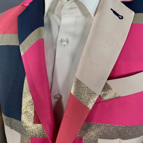 MR TURK Size 38 Pink Navy Color Block Polyester Blend Sport Coat