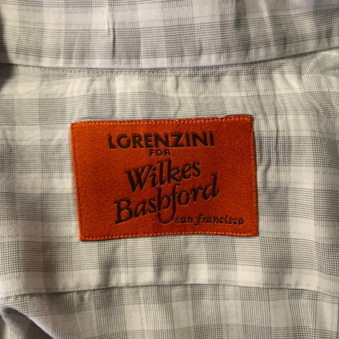 LORENZINI Size XL White Grey Gingham Cotton Button Down Long Sleeve Shirt