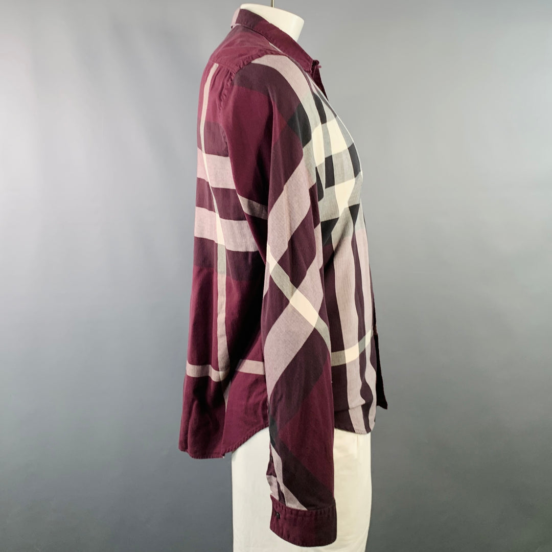 BURBERRY BRIT Size XL Purple Black White Plaid Cotton Long Sleeve Shirt