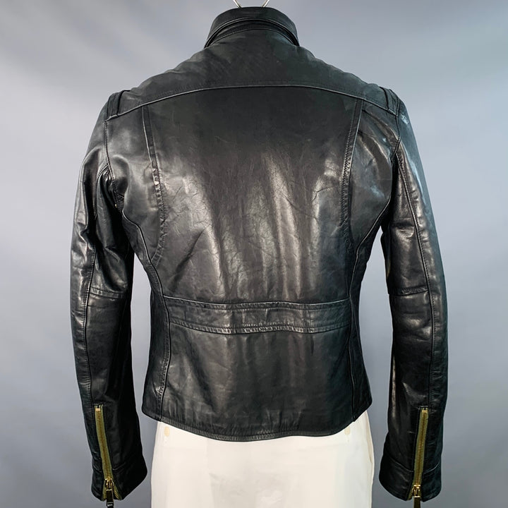 DSQUARED2 Size XL Black Leather Zip Up Motorcycle Jacket