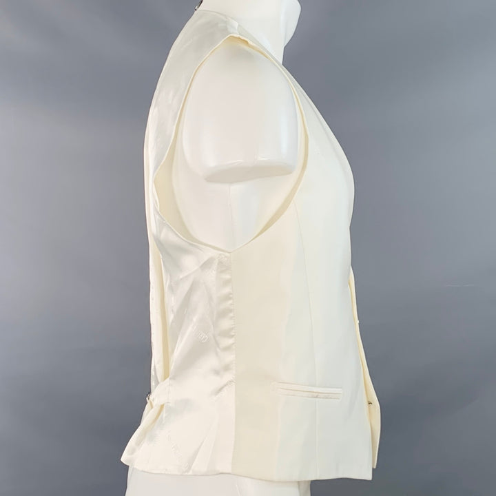 CARLO PIGNATELLI CERIMONIA Size 38 Cream Acetate Silk V-Neck Vest