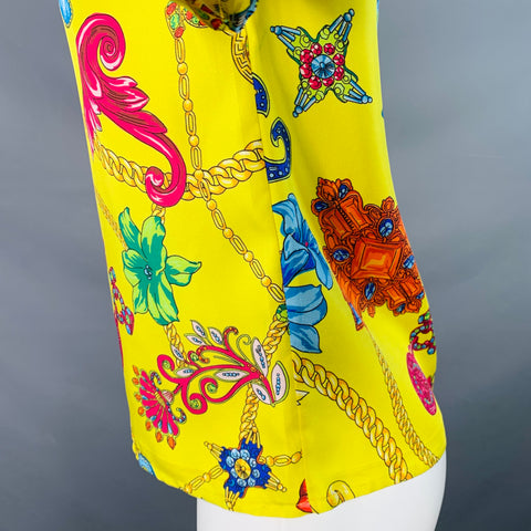 VERSACE Size M Yellow Multi Color Baroque Twill Short Sleeve Shirt