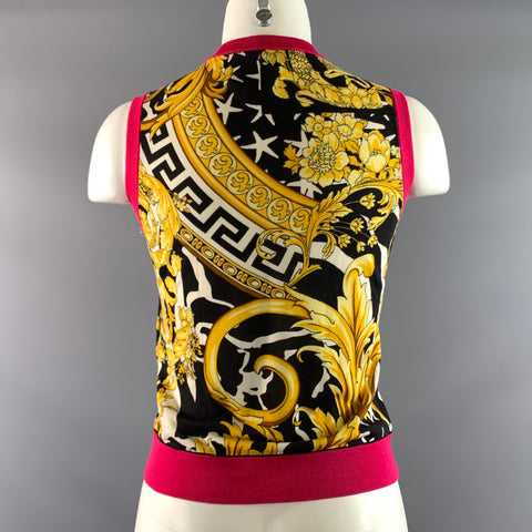 VERSACE SS2018 Size 6 Pink Yellow Silk & Cotton Baroque Casual Top