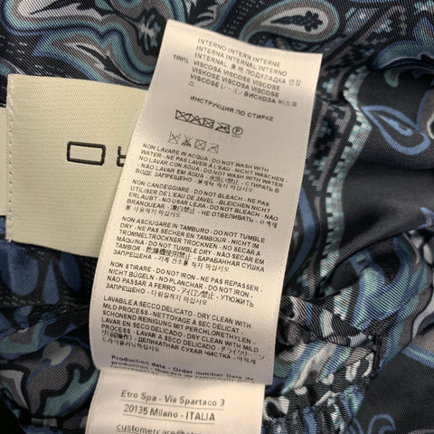 ETRO Size S Navy Abstract floral Wool Double Breasted Peacoat