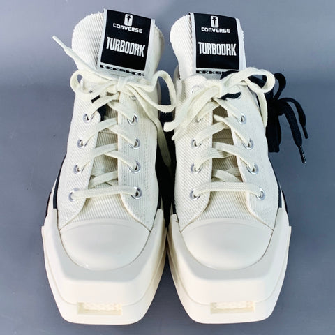 DRKSHDW Size 8 TURBODRK Ivory White Canvas Square Toe Lace-Up Sneakers
