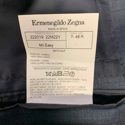ERMENEGILDO ZEGNA Size 38 Navy Heather Wool Notch Lapel Suit