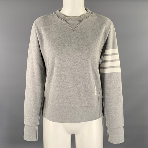 THOM BROWNE Size L Grey Red White Blue Cotton Stripe Cropped Pullover