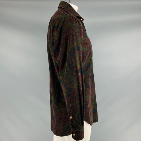 PHINEAS COLE Size L Olive Purple Paisley Cotton Button Up Long Sleeve Shirt