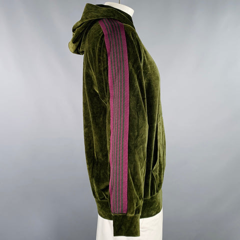 NEEDLES Size L Green Purple Velvet Cotton Blend Hooded Sweatshirt