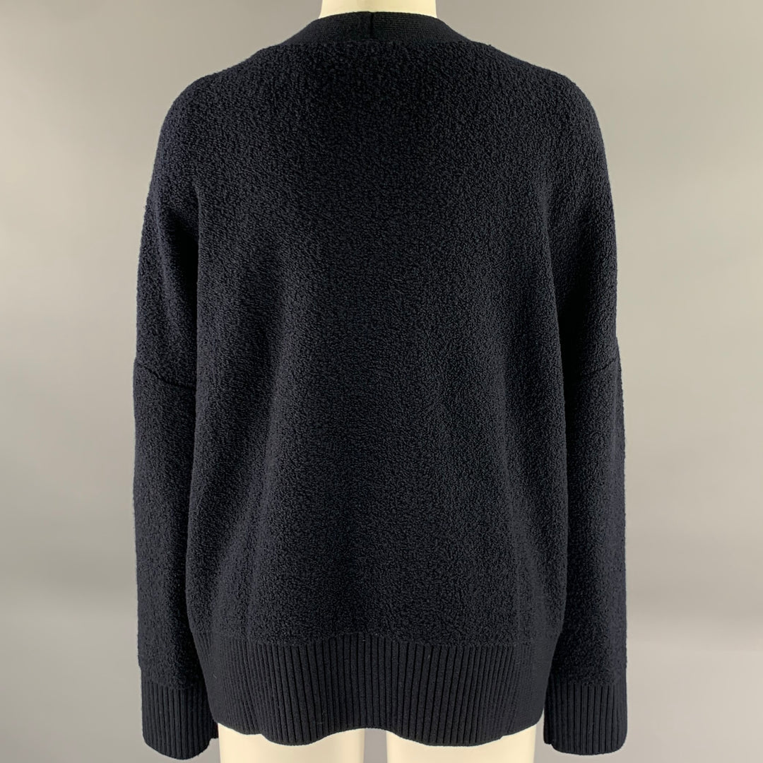 AKRIS Size L Navy Wool Polyamide Cashmere Boucle Cardigan