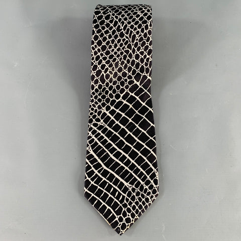 GIANNI VERSACE Black White Animal Print Silk Tie