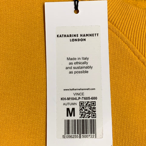 KATHARINE HAMNETT Taille M Pull en coton biologique imprimé jaune moutarde Vince