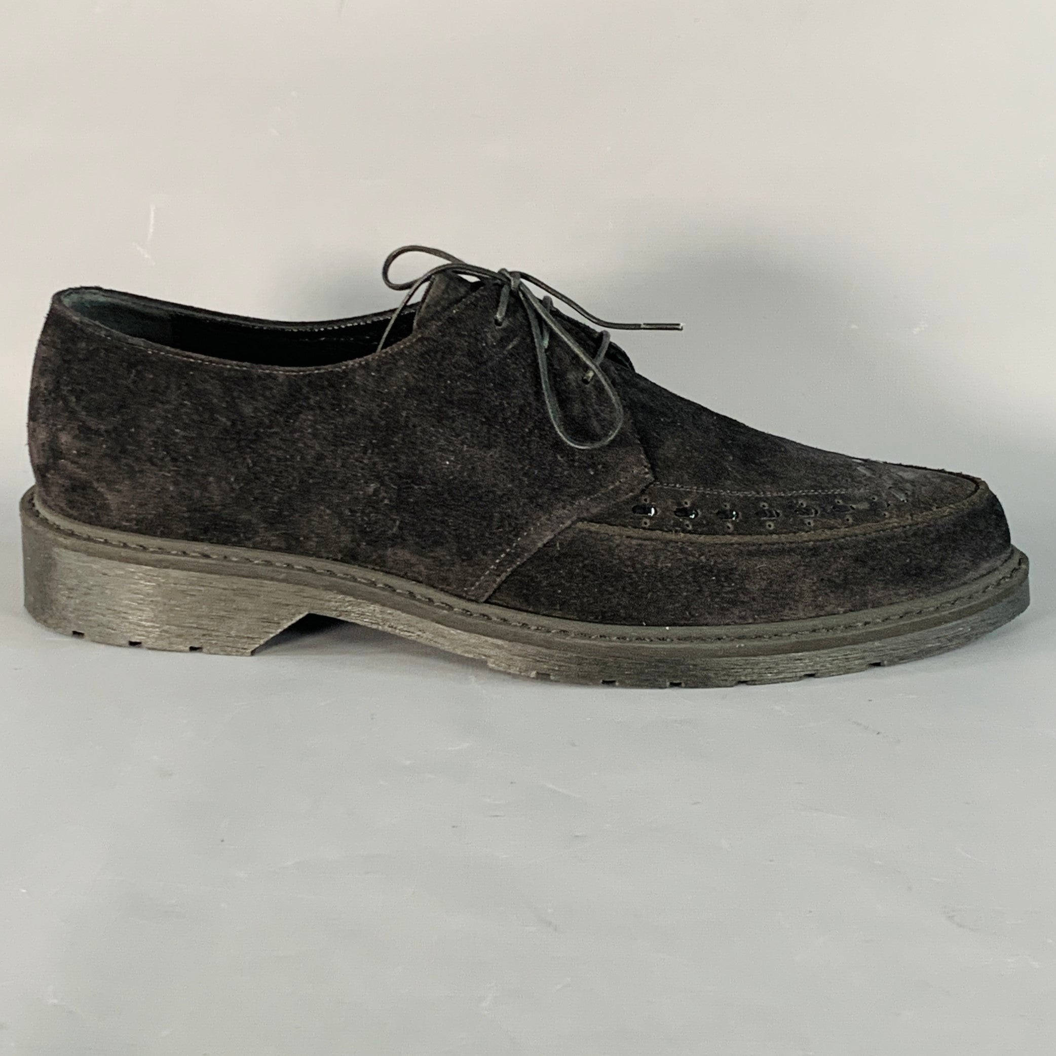 CELINE by HEDI SLIMANE FW19 Size 10.5 Black Suede Creeper Lace-Up