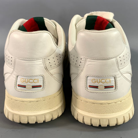 GUCCI Size 11.5 White Leather Lace Up Sneakers