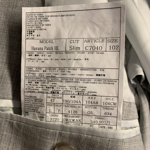 SUITSUPPLY Size 42 Heather Grey Wool Notch Lapel Suit