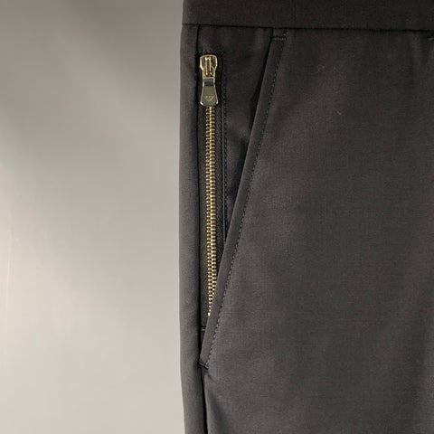 EMPORIO ARMANI Taille L Pantalon habillé noir en mélange de laine vierge à revers