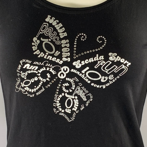 ESCADA Size S Black Silver Cotton Elastane Rhinestones Pullover Womens