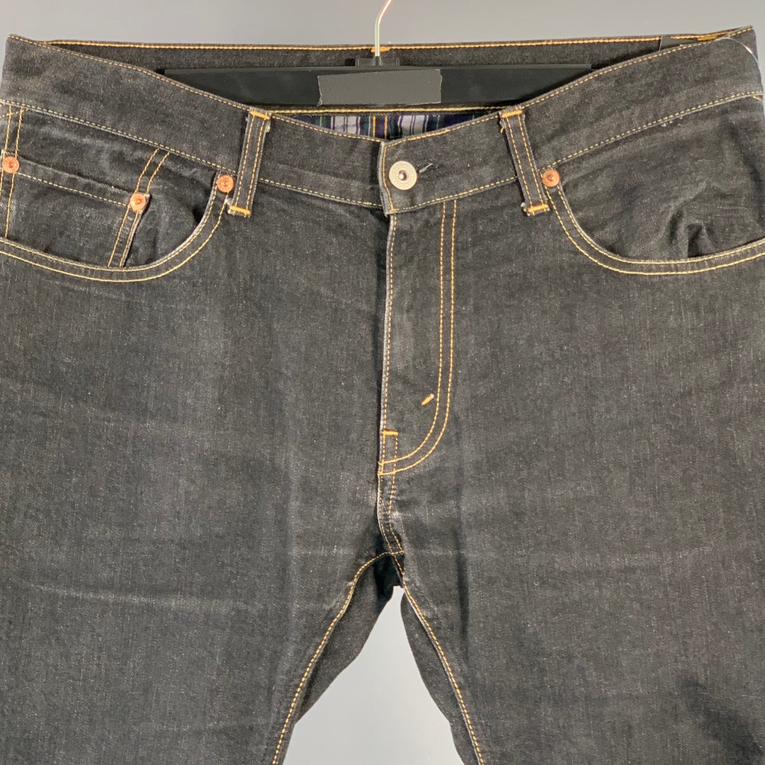 JUNYA WATANABE Size M Indigo Yellow Twill Cotton Blend Contrast Stitch Straight Jeans