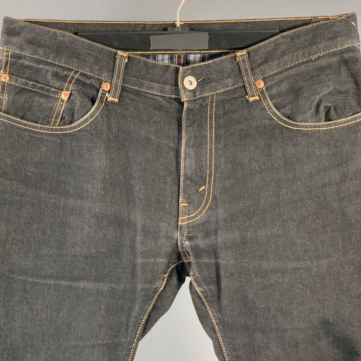 JUNYA WATANABE Size M Indigo Yellow Twill Cotton Blend Contrast Stitch Straight Jeans