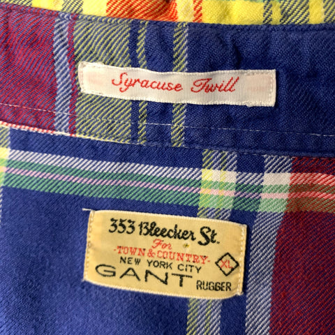 GANT Size XL Blue Yellow Plaid Cotton Button Down Long Sleeve Shirt
