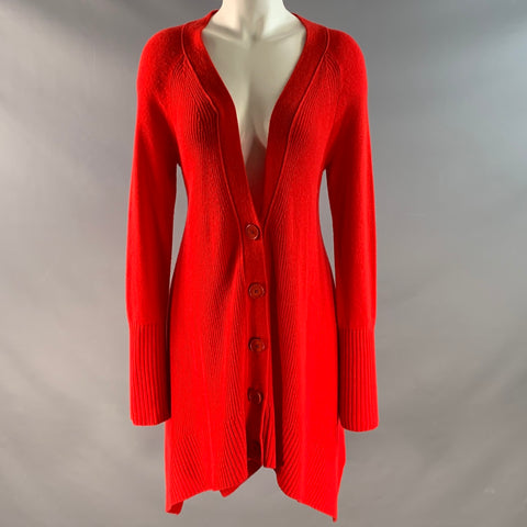 DONNA KARAN Size S Red Merino Wool Cashmere Long Cardigan