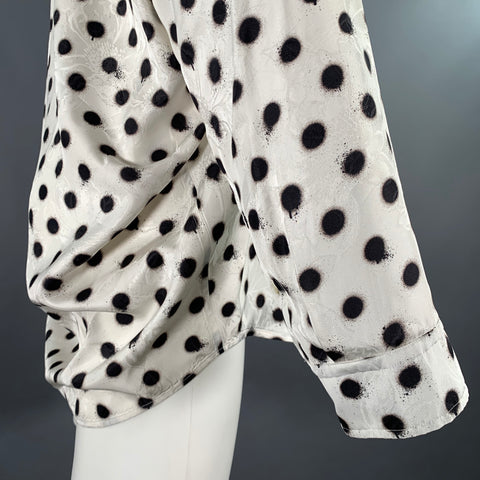 BALENCIAGA Size S White Black Polka Dot Viscose Silk Long Sleeve Shirt