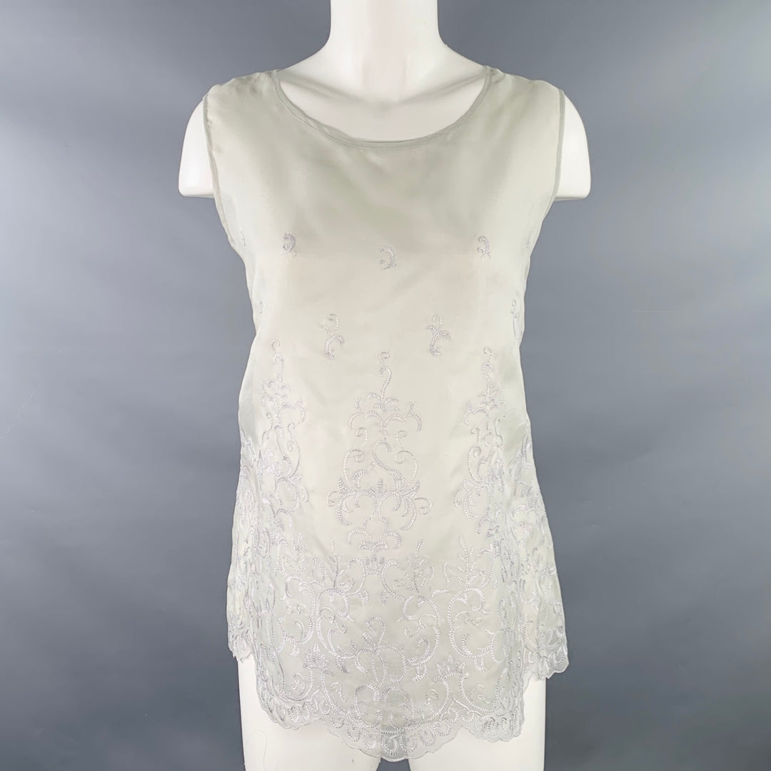 NEIMAN MARCUS Size M Grey Silk Embroidered 2 PC Dress Top Set